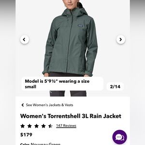 Green Patagonia raincoat